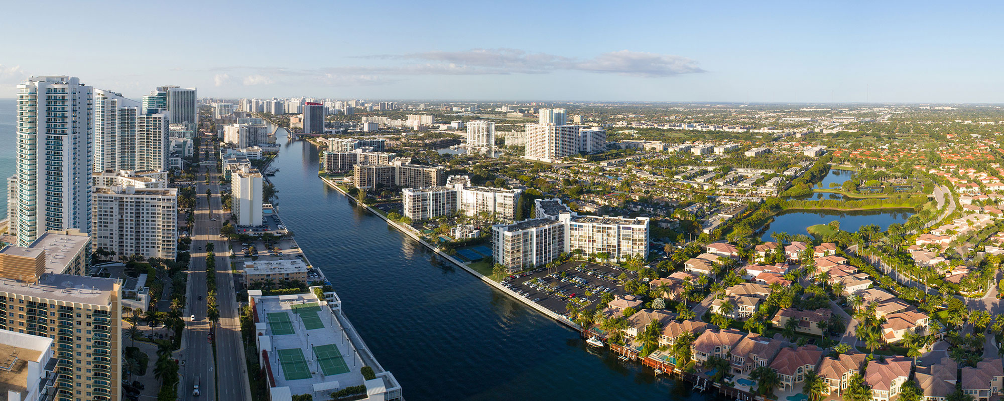 Aerial image of Hollywood Lakes and Beach Florida USA